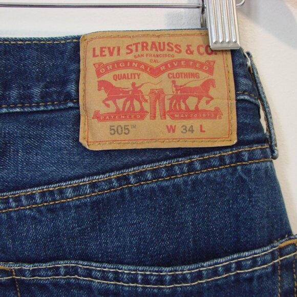 Levi's 505 Denim Jean Shorts Jorts Dark Wash Bermuda Size 34 - Picture 9 of 12